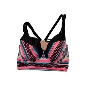 Lane Bryant Black and Pink Striped Longline Bikini Top
